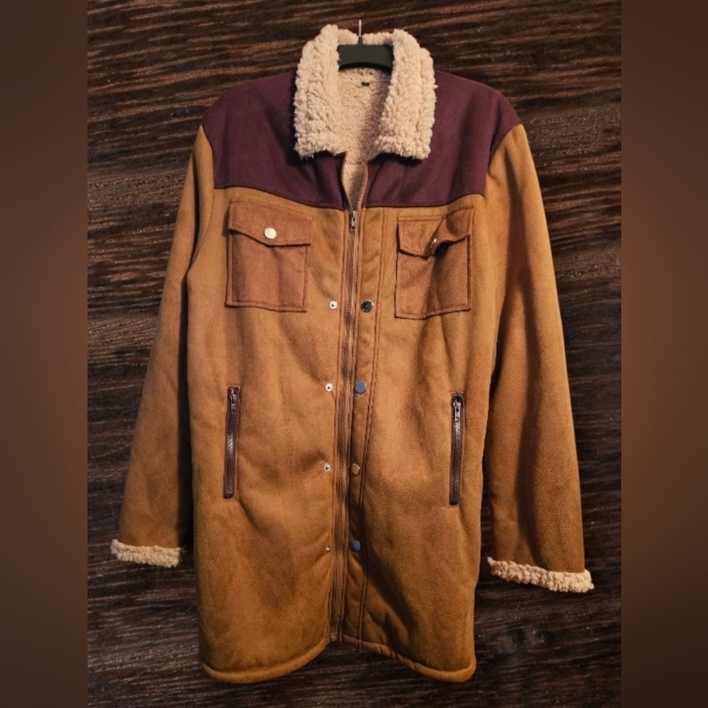 Men's Sherpa Lined Soft Suede Western Cowboy Jacket Small